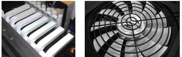 Detalle del revestimiento térmico cerámico y el ventilador