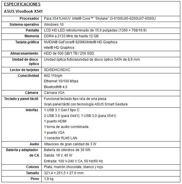 Asus VivoBook X541SA specs