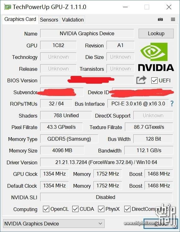 Nvidia Geforce GTX 1050 Ti GPU-Z leaked