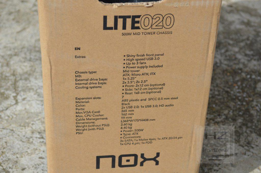 NOX LITE020 - Caja especificaciones