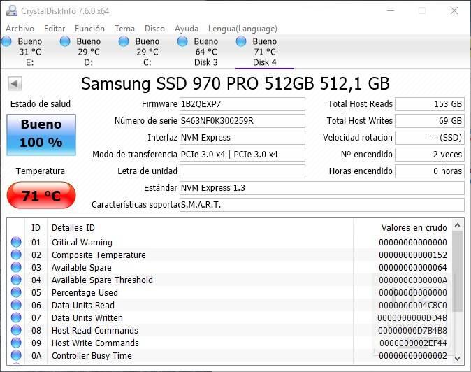 SSD Samsung 970 PRO - DiskInfo 2
