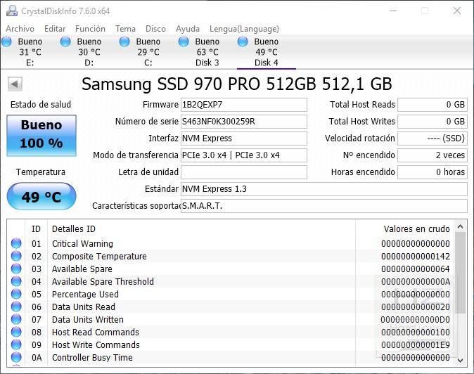 SSD Samsung 970 PRO - DiskInfo