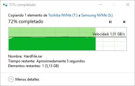 Velocidad lectura SSD NVMe Toshiba OCZ RC100