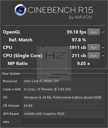 Intel i9 9900K Cinebench15 - Review 5
