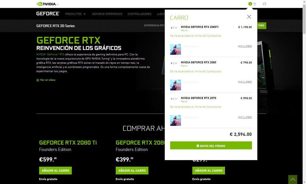 Carrito compra gama RTX NVIDIA