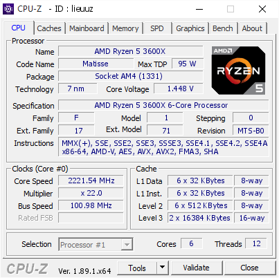 Ryzen 5 3600X CPU-Z Overclock LN2
