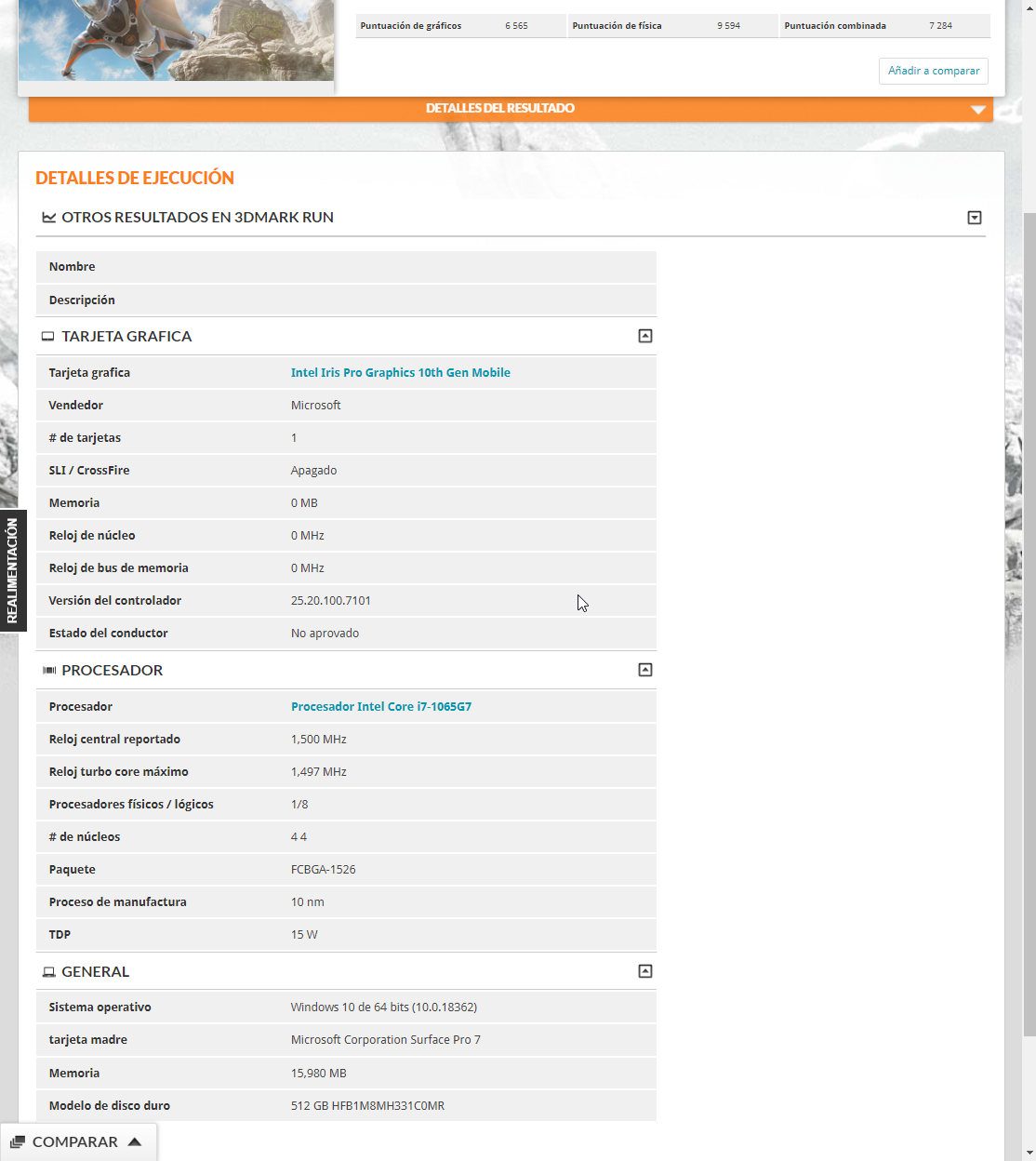 Surface Pro 7 3DMark