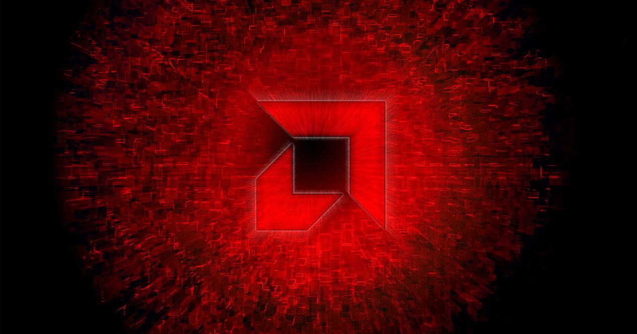 Logo de AMD sobre fondo rojo