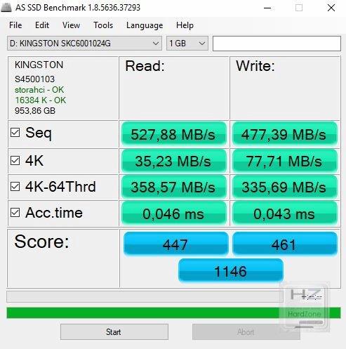 AS SSD en un Kingston KC600