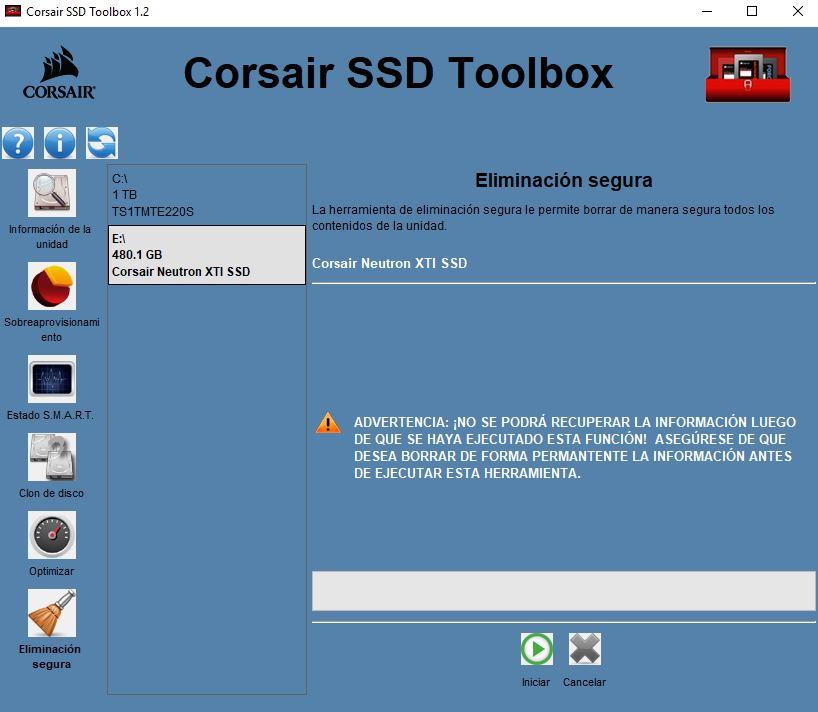 Corsair SSD Toolbox eliminación segura