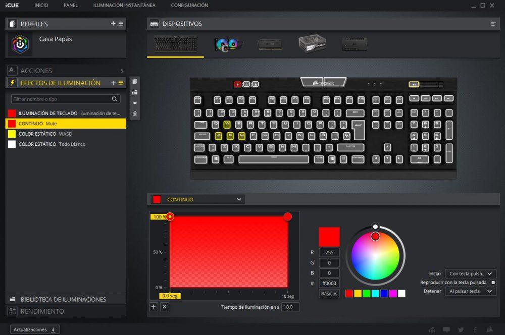 Iluminación teclado con Corsair iCUE