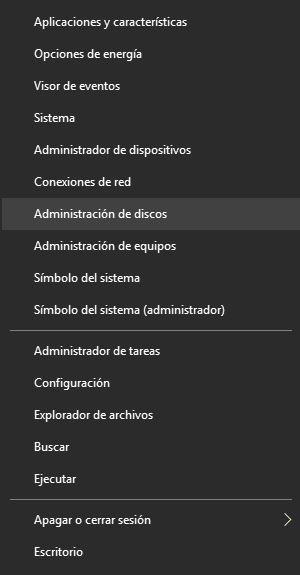 Administración de discos Windows 10