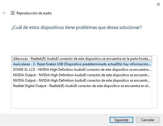 Solucionador problemas audio en Windows