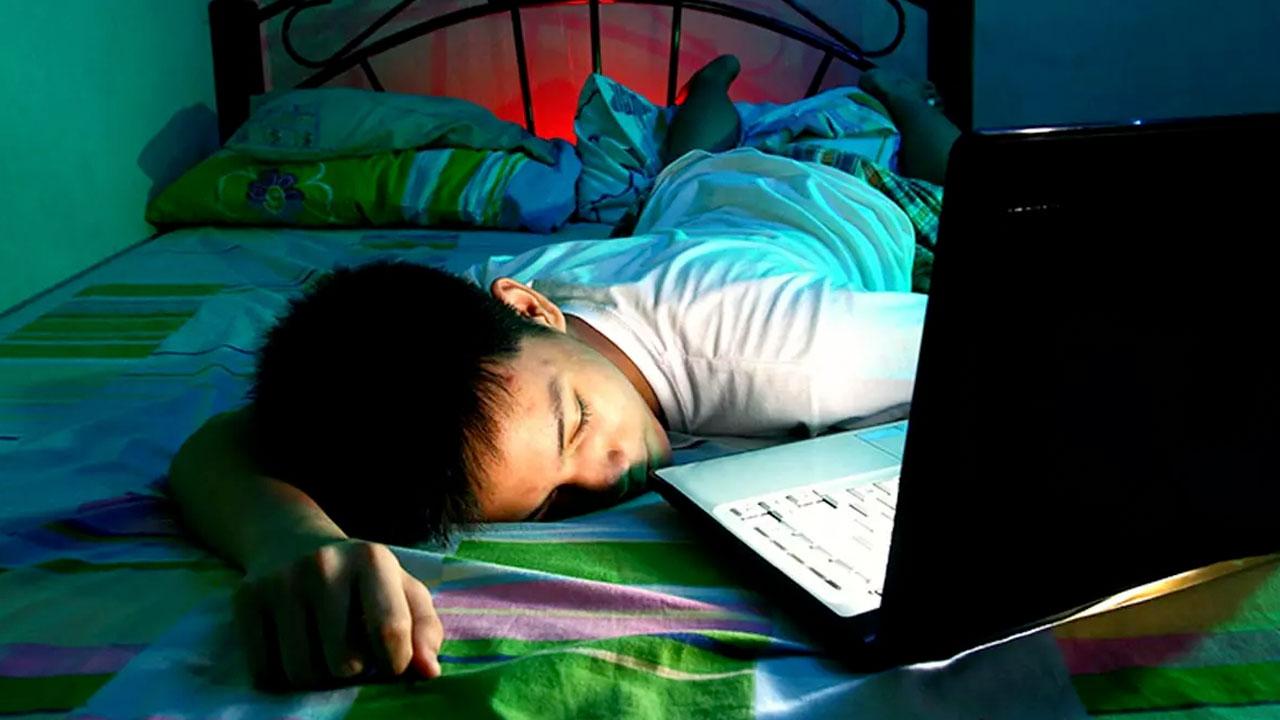 Persona durmiendo junto a un PC