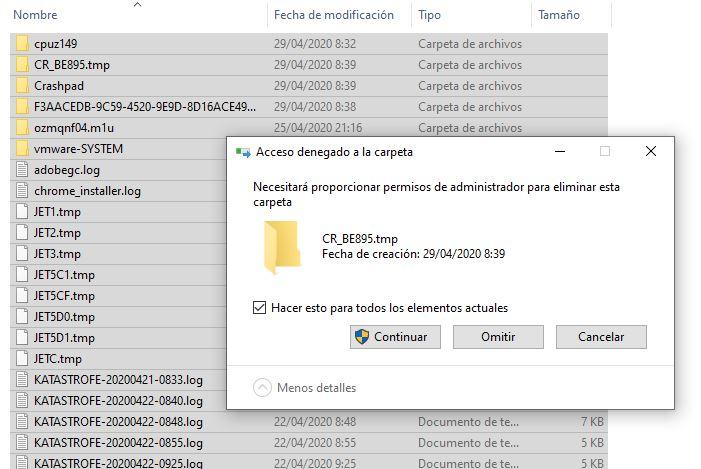 Borrar archivos temporales en Windows con el disco al 100%