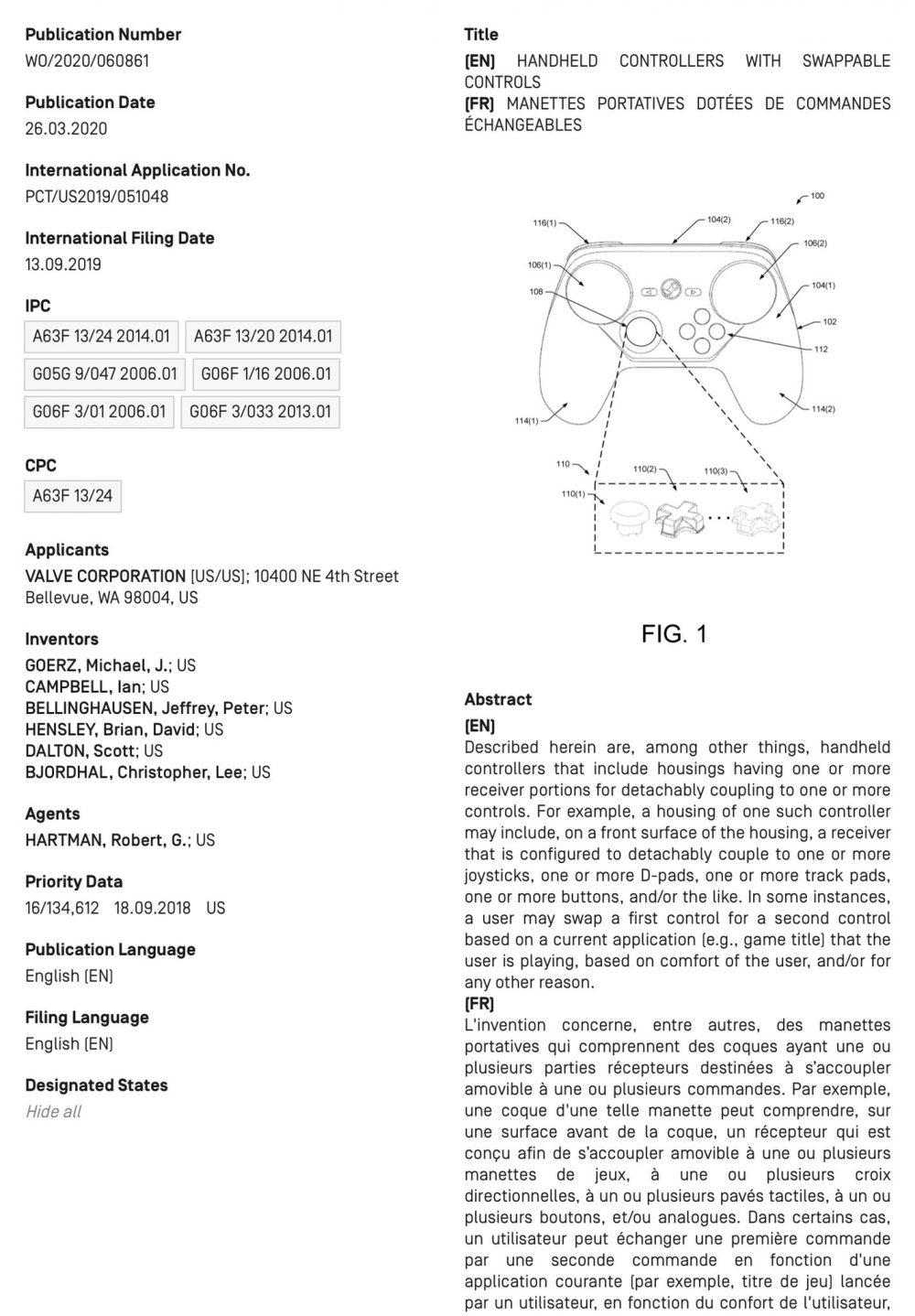 Patente del Steam Controller v2