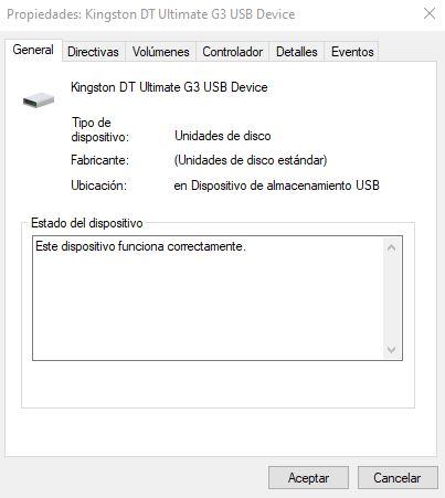 Propiedades del Disco in Windows 10