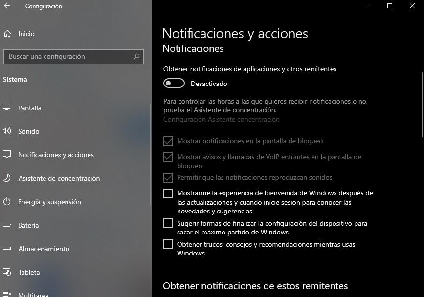 Desactivar notificaciones de Windows
