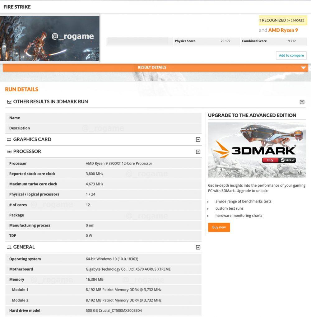 Rendimiento en 3DMark del AMD Ryzen 9 3900XT