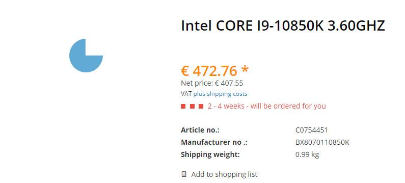 Core i9-10850K venta