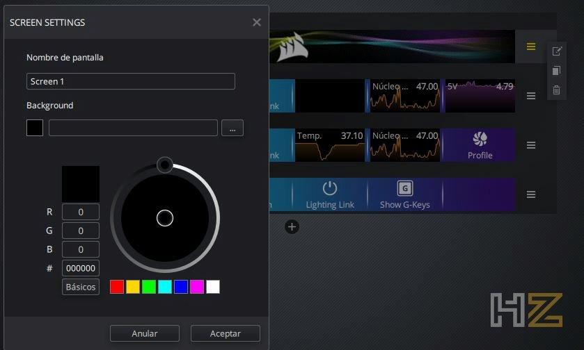 Corsair iCUE Nexus editar pantallas