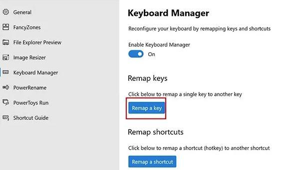 Keyboard manager Microsoft PowerToys
