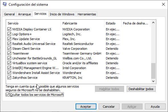 Desactivar servicios de Windows