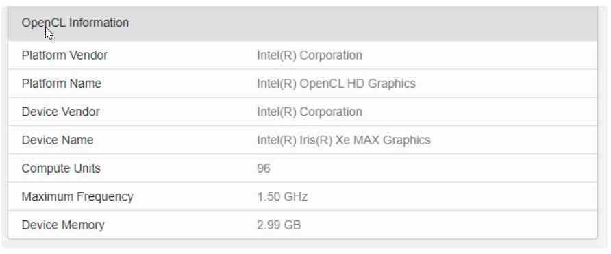 Intel Iris Xe Max Specs