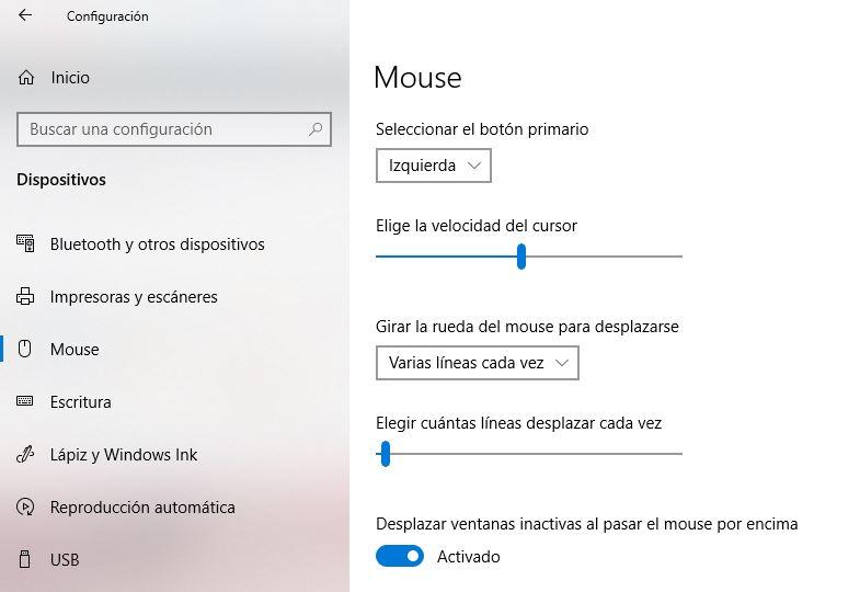 Configuración ratón windows
