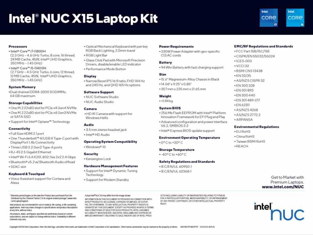 NUC X15 especificaciones
