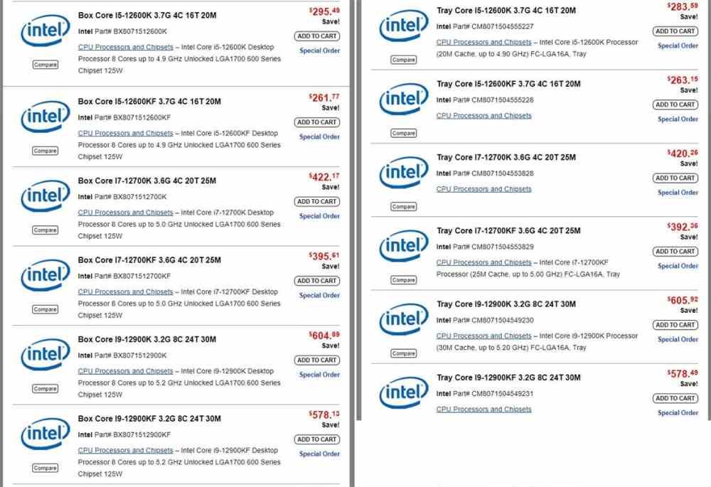 Precios Intel Core Gen 12 filtrados