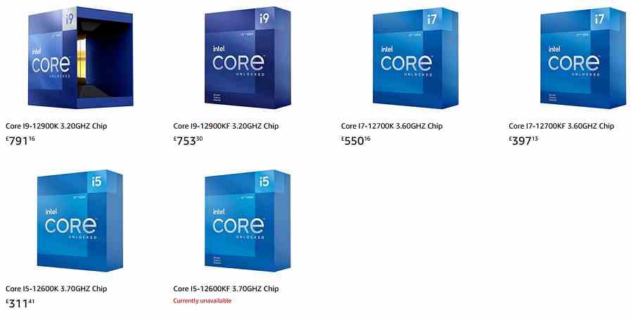 Precios Intel Core 12 Amazon Reino Unido