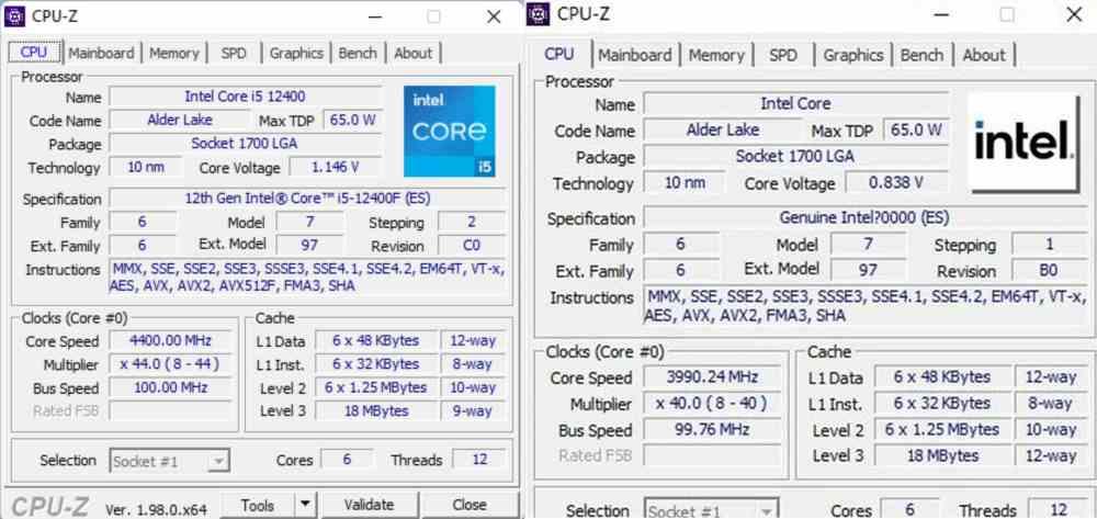 i5-12400F ES CPU-Z