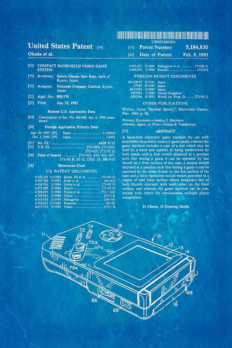 Patente Game Boy fondo Azúl