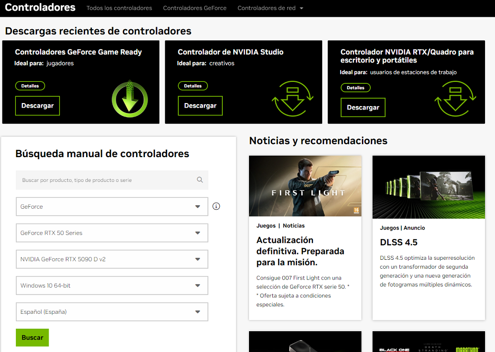 Descargar drivers para gráficas de NVIDIA