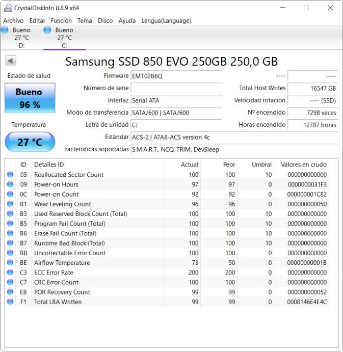 Velocidad de lectura SSD con CrystalDiskInfo