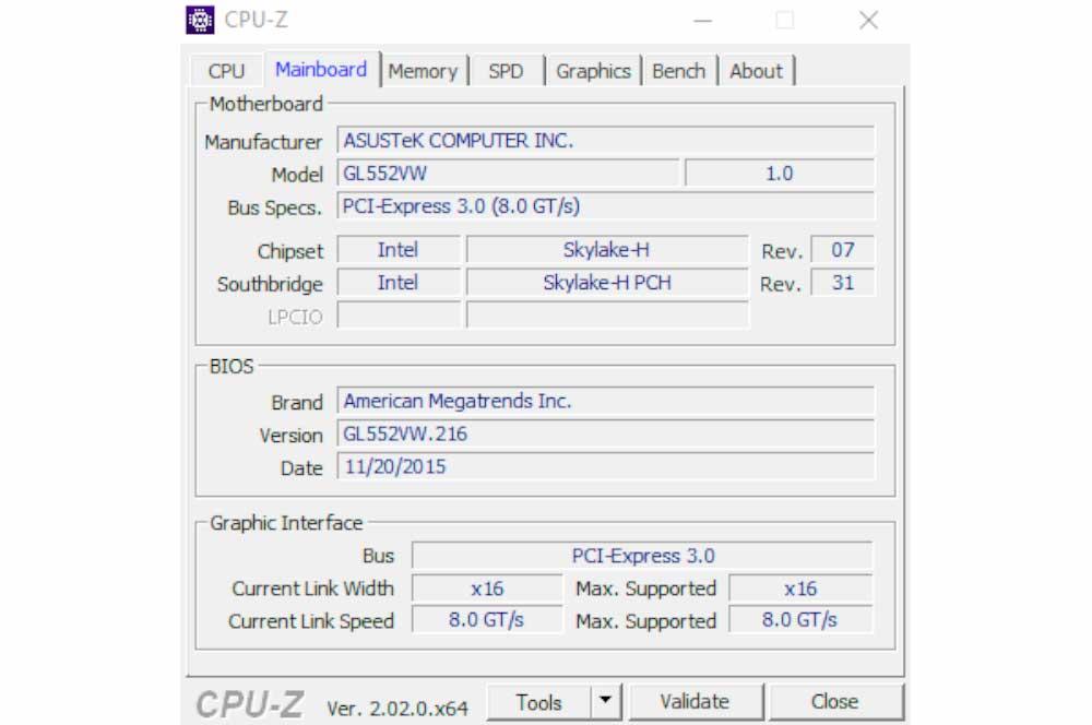 Идентификационная табличка CPU-Z