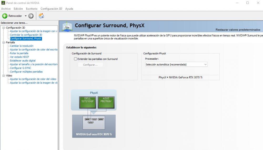 PhysX NVIDIA-configuratiescherm