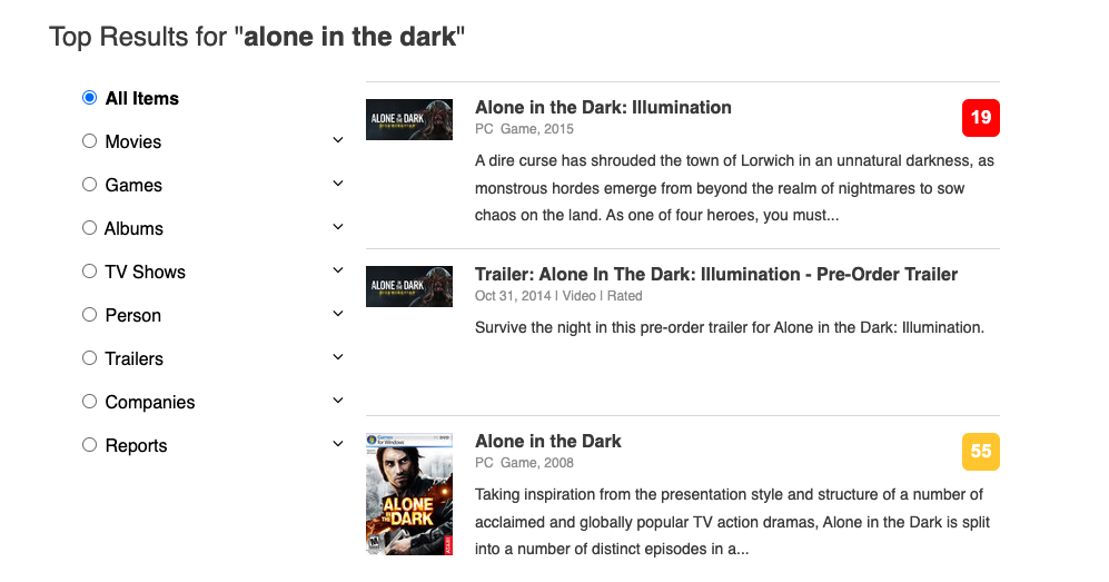 Metacritic Alone in the Dark.