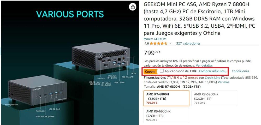 ordenador mini pc geekom Radeon 680m