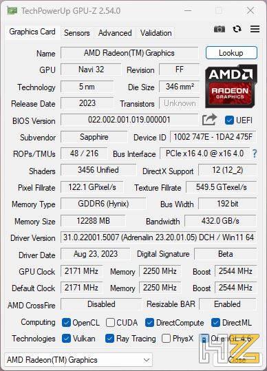 Radeon RX 7700 XT GPU-Z