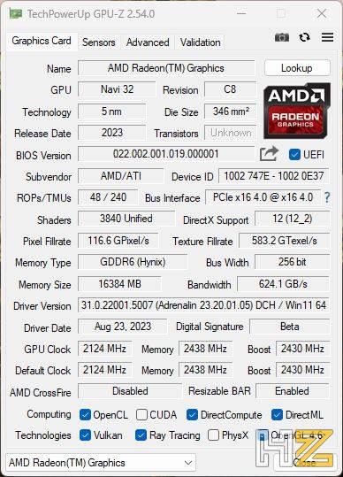 Radeon RX 7800 XT GPU-Z