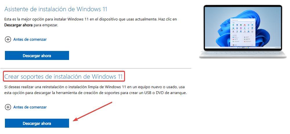 Descargar aplicación Crear medio de instalación de Windows 11