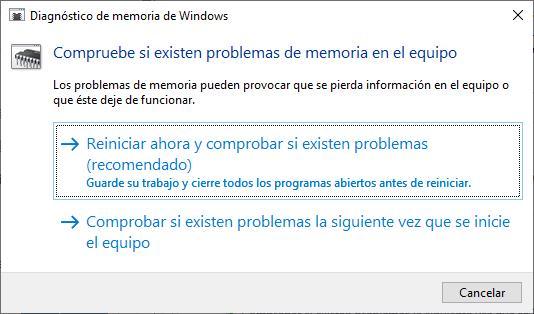 Herramienta Diagnóstico de memoria de Windows