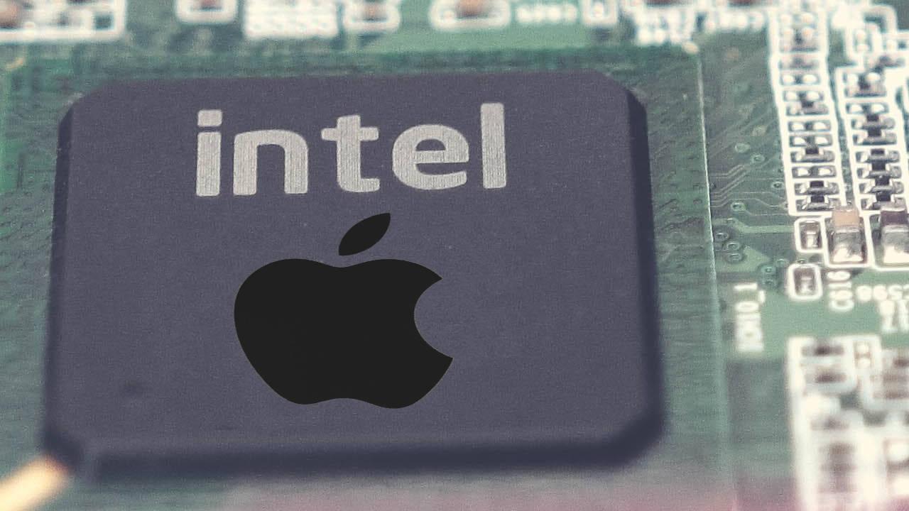 Imagen de un chip Intel con un logo de una Apple mordida