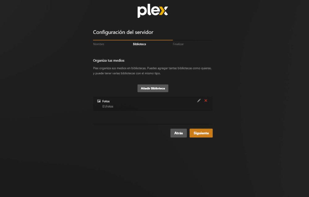 Imagen de configuración de carpetas Plex Media Server