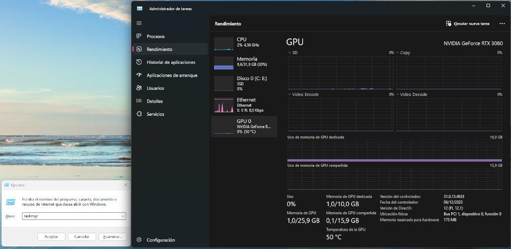 Ver memoria GPU con el administrador de tareas