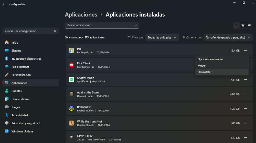 Aplicaciones instaladas Windows 11