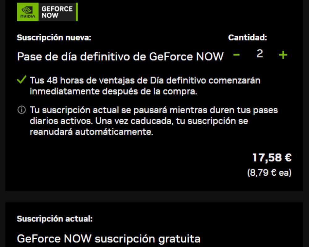 GeForce Now pase de un día precio