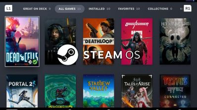 Pantalla de SteamOS en una Steam Deck mostrando juegos.
